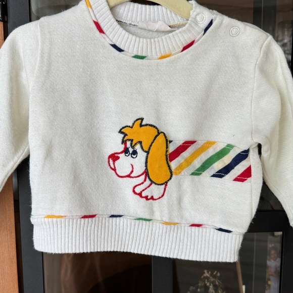 Vintage Doe Spun knit sweater embroidered dog baby girl boy unisex rainbow - Picture 4 of 6